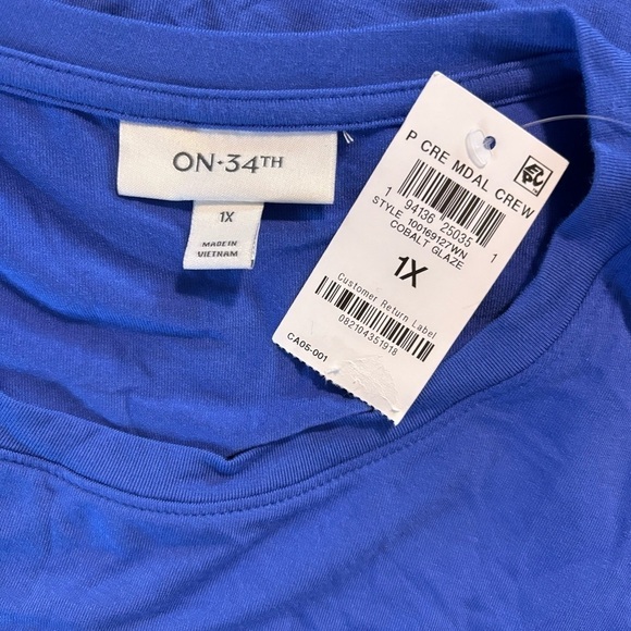 ON 34TH Plus Size Long-Sleeve Cobalt Blue Soft & Stretchy Crewneck Knit Top NWT - Picture 3 of 5